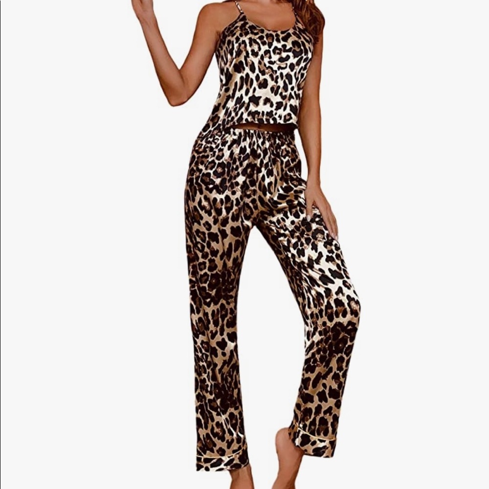 Satin Cheetah Print Pajama Set